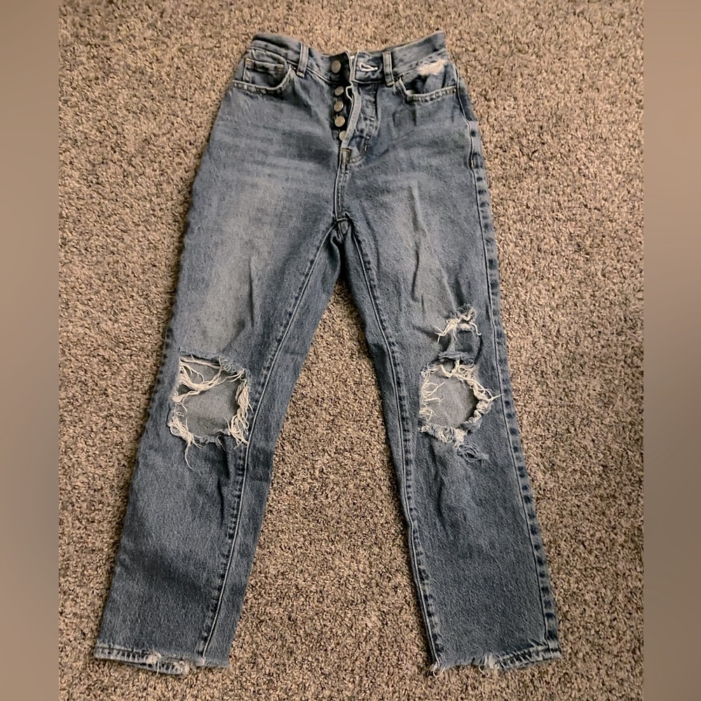PacSun Eco dark Blue Ripped High Waisted Straight Leg Jeans